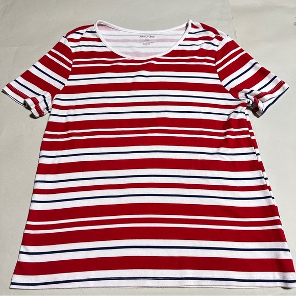 White Stag Striped Red White Blue Short Sleeve Tee Size 16W 100% Cotton - Picture 1 of 7